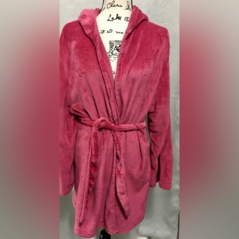 Bobbie Brooks Robe Housecoat - Plush Pink Fox Animal hooded Robe. Size- L/XL